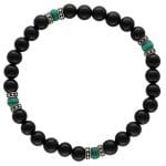 srebrna branoletka męska z malachitem onyksem RICHIE Elegancka srebrna bransoletka męska z malachitu i onyksu z przekładkami ze srebra. Gustowna i stylowa, pasująca do każdej stylizacji