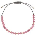 Bransoletka damska pozłacana z kamieniem naturalnym różowy turmalin na sznurku w szarym kolorze