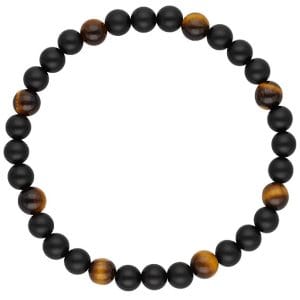 stylowa bransoletka męska elastyczna z czarnego agatu i tygrysiego oka