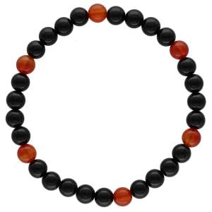 Elastyczna męska bransoletka z czarnego onyksu i pomarańczowego agatu