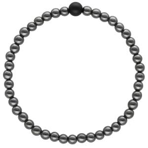 elastyczna srebrna bransoletka męska z srebrnego hematytu i kulki czarnego onyksu