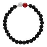 Bransoletka patriotyczna męska z lawy wulkanicznej, kuleczek srebra oraz jadeitu i howlitu. Jadeit i howlit symbolizują biało czerwone barwy Polski.