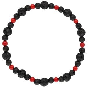 Elastyczna męska bransoletka z lawy wulkanicznej i czerwonego korala