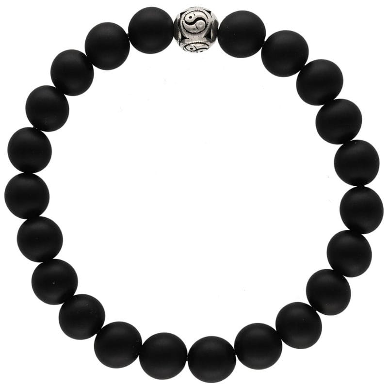 Bransoletka męska z onyksu i srebrnej kulki JINGJANG Elastyczna męska bransoletka z czarnego onyksu i srebrnej kulki ze znakiem Jing Jang