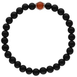 Męska bransoletka elastyczna z czarnego onyksu, pomarańczowego agatu i srebrnej przekładki