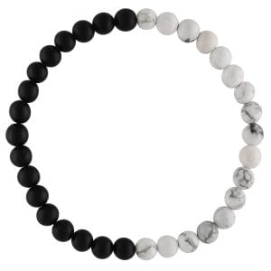 Elastyczna męska bransoletka z czarnego onyksu i białego howlitu