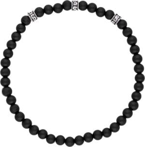 Srebrna bransoletka męska z czarnego onyksu i srebrnych przekładek z dolarem próby 925