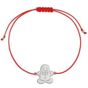 Bransoletka piernikowy ludzik na czerwonym sznurku srebrna GINGERBREAD MAN