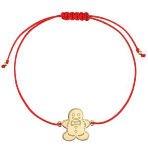 Bransoletka piernikowy ludzik na czerwonym sznurku srebrna pozłacana GINGERBREAD MAN