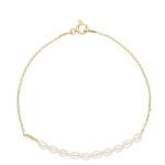 Elegancka delikatna bransoletka damska srebrna pozłacana na łańcuszku z perłami naturalnymi