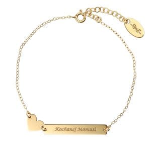 Damska bransoletka na łańcuszku pozłacana z sercem i grawerem na blaszce