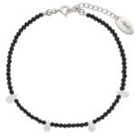 Elegancka damska bransoletka srebrna z przedłużką. Bransoletka z kamieni księżycowych i czarnego onyksu