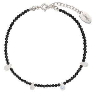 Elegancka damska bransoletka srebrna z przedłużką. Bransoletka z kamieni księżycowych i czarnego onyksu