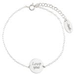 Srebrna bransoletka na łańcuszku ankier z celebrytką z napisem Love you.