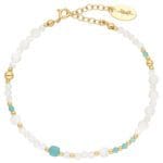 Bransoletka z amazonitem i białą masą perłową Bransoletka srebrna pozłacana regulowana