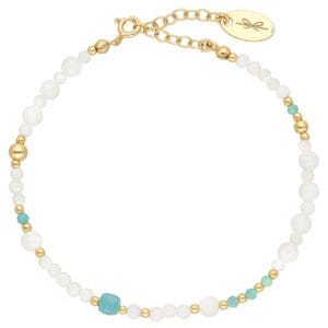 Bransoletka z amazonitem i białą masą perłową Bransoletka srebrna pozłacana regulowana