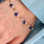 Bransoletka z kamieniem księżycowym i kianitem srebrna pozłacana na ręce