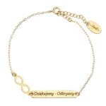 Damska bransoletka na łańcuszku pozłacana z nieskończonością i grawerem na blaszce