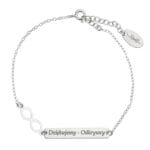 Damska bransoletka na łańcuszku srebrna z nieskończonością i grawerem na blaszce