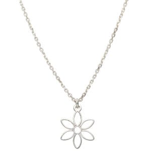 Damski naszyjnik srebrny rodowany z kwiatkiem ze srebra próby 925