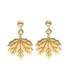 Damskie kolczyki sztyfty srebrne pozłacane z motywem liścia klonu