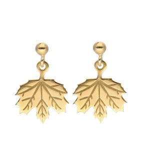 Damskie kolczyki sztyfty srebrne pozłacane z motywem liścia klonu