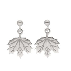 Damskie kolczyki sztyfty srebrne rodowane z motywem liścia klonu