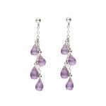 Eleganckie srebrne kolczyki wiszące z kamieniami naturalnymi ametystu zapinane na sztyft