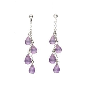 Eleganckie srebrne kolczyki wiszące z kamieniami naturalnymi ametystu zapinane na sztyft