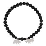 Elastyczna męska bransoletka z kulek czarnego agatu oraz srebra próby 925 z celebrytkami w kształcie niedźwiedzia i byka