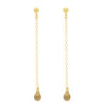 Minimalistyczne damskie kolczyki długie srebrne pozłacane na sztyfcie z wiszącym żółtym kamieniem cytryn w formie briolety