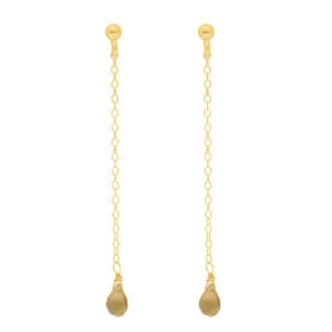 Minimalistyczne damskie kolczyki długie srebrne pozłacane na sztyfcie z wiszącym żółtym kamieniem cytryn w formie briolety