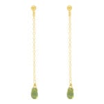 Minimalistyczne damskie kolczyki długie srebrne pozłacane na sztyfcie z wiszącym zielonym kamieniem perydot w formie briolety
