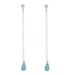 Srebrne kolczyki wiszące z apatytem. Kolczyki na sztyfcie z długim łańcuszkiem ankier