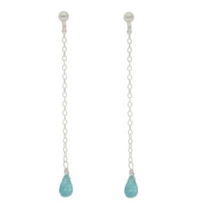 Srebrne kolczyki wiszące z apatytem. Kolczyki na sztyfcie z długim łańcuszkiem ankier