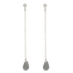 Minimalistyczne damskie kolczyki długie srebrne rodowane na sztyfcie z wiszącym kamieniem labradoryt w formie briolety