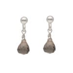 Minimalistyczne damskie kolczyki srebrne rodowane na sztyfcie z wiszącym kwarcem dymnym w formie briolety
