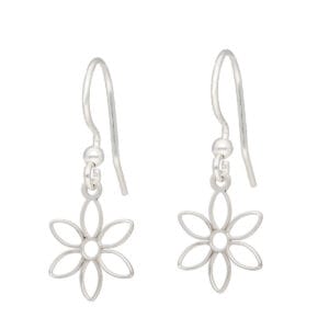 Damskie kolczyki srebrne wiszące na biglu otwartym z celebrytka w kształcie kwiatka