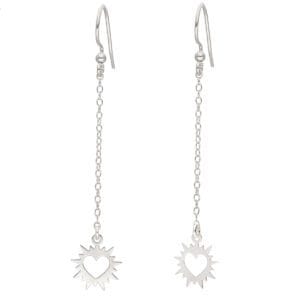 Kolczyki wiszące na łańcuszku długie z sercem w słońcu. Idealne kolczyki bigiel otwarty na lato