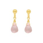 Minimalistyczne damskie kolczyki srebrne pozłacane na sztyfcie z wiszącym kwarcem różowym w formie briolety
