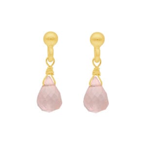Minimalistyczne damskie kolczyki srebrne pozłacane na sztyfcie z wiszącym kwarcem różowym w formie briolety