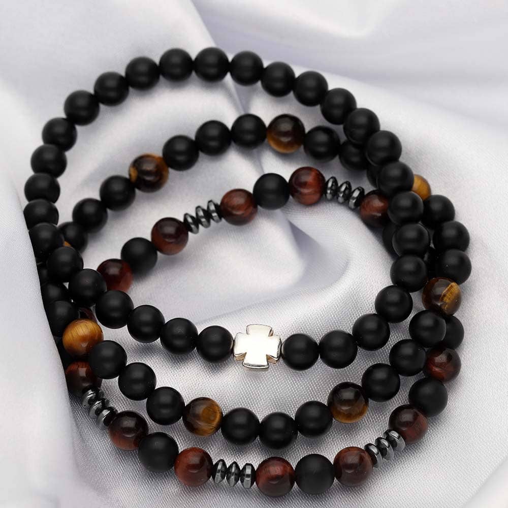 Bransoletki męskie z onyksem czarnym i tygrysim okiem