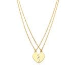 Naszyjniki celebrytka srebrne pozłacane dla par lub przyjaciół w kształcie przełamanego serca