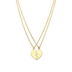 Naszyjniki celebrytka srebrne pozłacane dla par lub przyjaciół w kształcie przełamanego serca