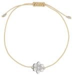 Damska bransoletka beżowy sznurek z kwiatkiem i kuleczkami ze srebra 925