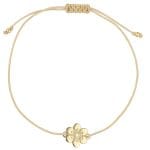 Damska bransoletka na sznurku z elementami srebrnymi pozłacanymi. Celebrytka w kształcie kwiatka