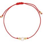 Czerwona bransoletka na sznurku srebrna pozłacana z perłą naturalną