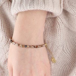 Brązowa damska srebrna pozłacana bransoletka z agatu FALL NUDE