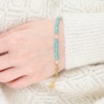 Błękitno-różowa srebrna pozłacana bransoletka damska z howlitu i kwarcu różowego LOVELU DUO