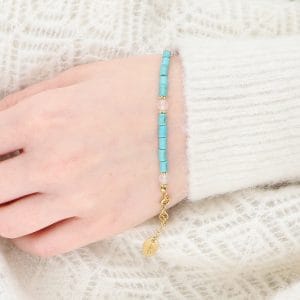 Błękitno-różowa srebrna pozłacana bransoletka damska z howlitu i kwarcu różowego LOVELU DUO